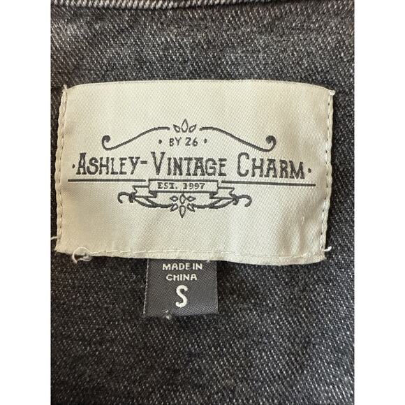 Ashley Vintage Charm Womens S Whimsigoth Black Distressed Denim Cropped Jacket - Picture 3 of 8